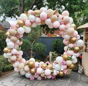 gold, pink and white balloon hoop