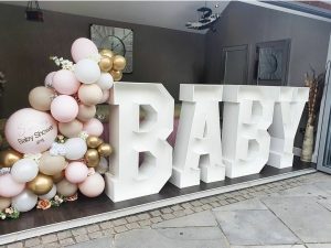 balloons and large baby letters